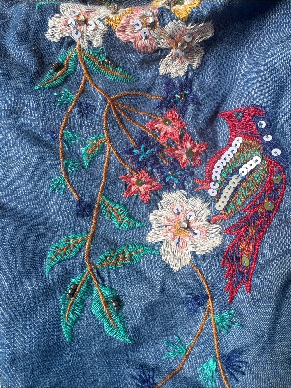 Zara Trafaluc Embroidered/Embellished Denim Kimono Jacket. Size M. Textured - Picture 2 of 8
